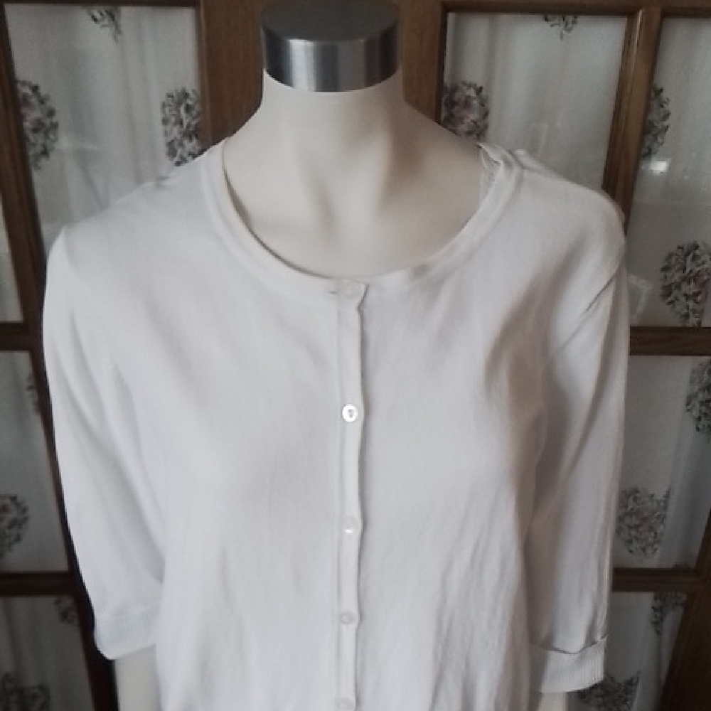 CJ Banks Classic White Button-Down Cardi, 70% Cotton, Size 2X